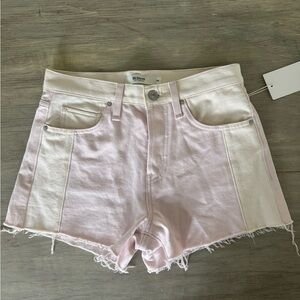 Hudson Jeans Pink and Cream Jean Shorts Distressed Raw Hem